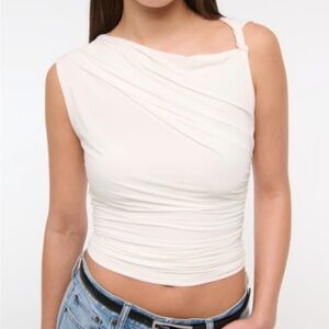 Abercrombie & Fitch Cream One-Shoulder Ruched Tank Top